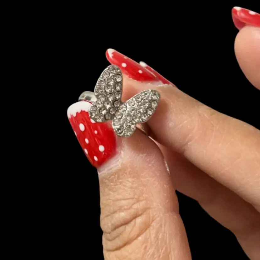 Silver Tone and Crystal Stone Adjustable Butterfly Ring