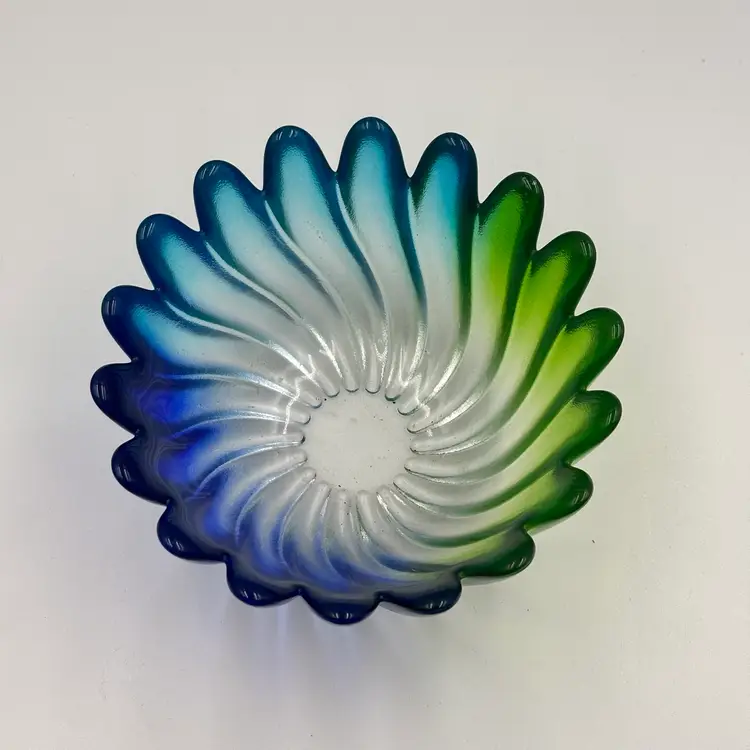 Studio Nova Solaris Blue & Green Art Glass Petal Bowl 6”