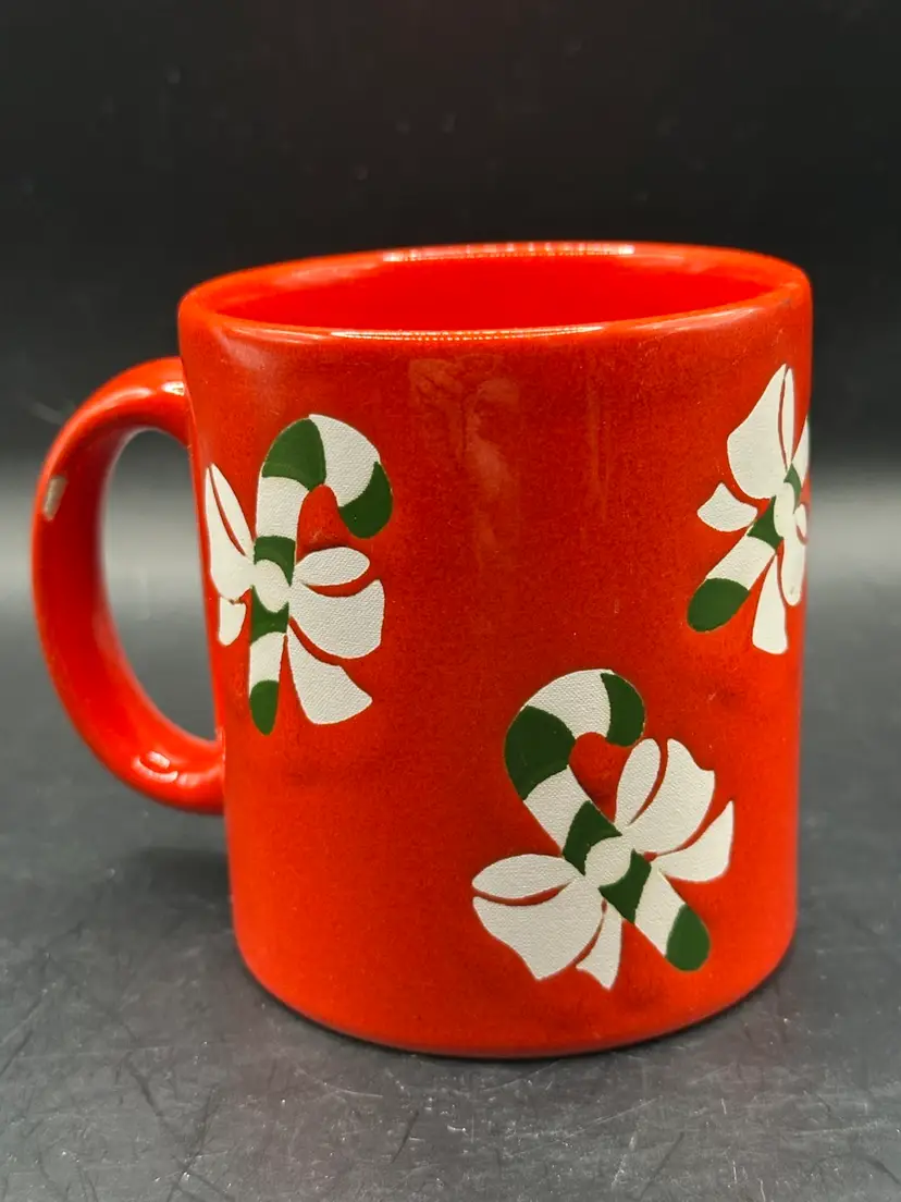 Vintage Red Waechtersbach Holiday Christmas Mug Cup Candy Canes Bows 10oz