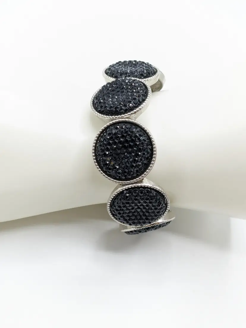 Druzy Black Stretch Bracelet Silver Tone Jewelry