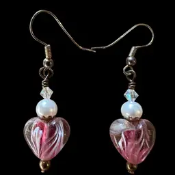 Vintage Dichroic Art Glass Murano Style Earrings w/Pearl & AB Stone