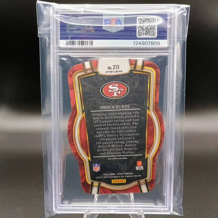 Brock Purdy 2022 Select #213 Die-Cut Orange Prizm /199 Rookie PSA 10