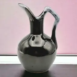 Van Briggle Art Pottery Jet Black Gloss with White Frost Drip Ewer Pitcher Vase