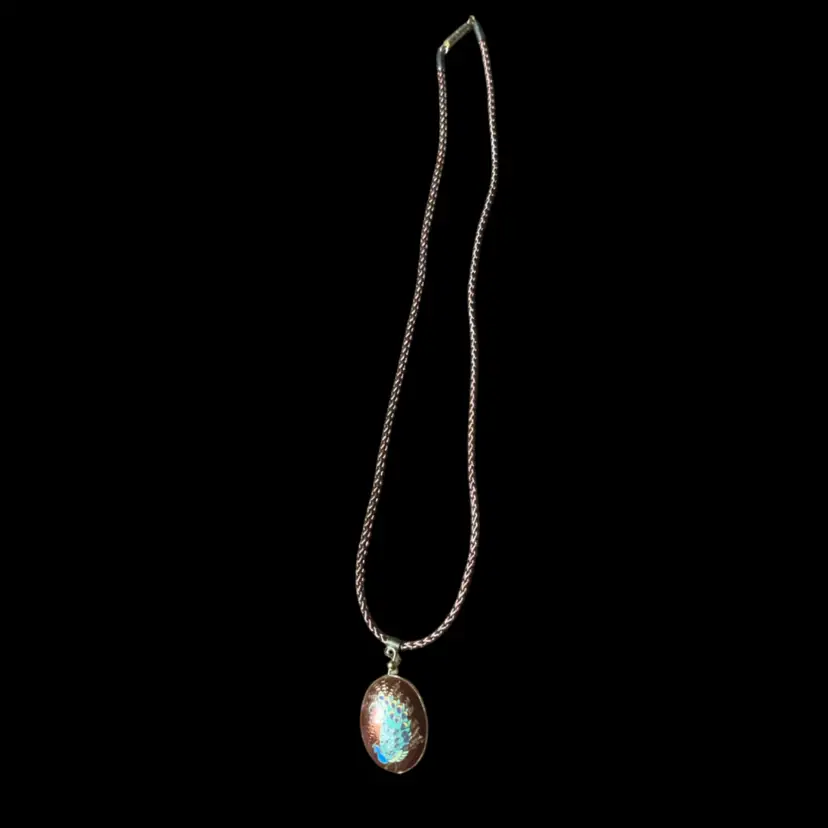 Vintage Cloisonné Fashion Enameled Double Sided Peacock Pendant Necklace 10” L