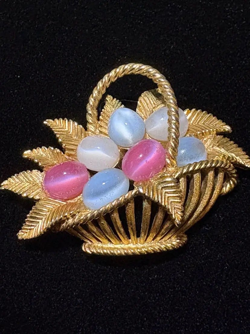 Crown Trifari Easter Basket Pastel Brooch