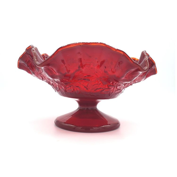 Vintage Amberina Maple Leaf Red Glass Compote