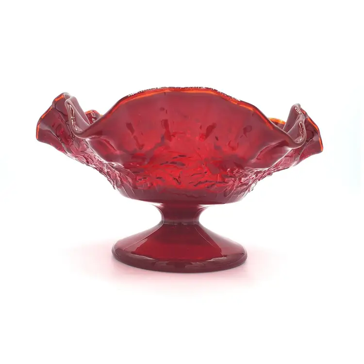 Vintage Amberina Maple Leaf Red Glass Compote