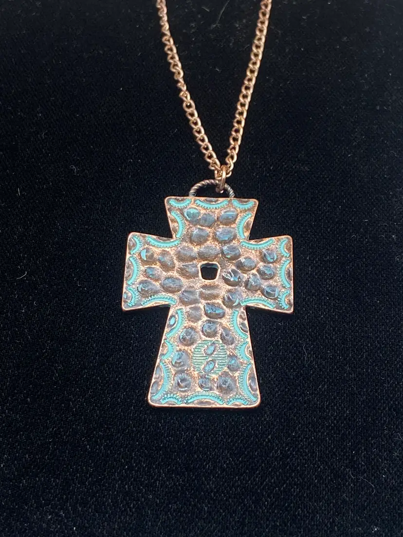 Copper Cross Pendant w/ 18" Metal Chain Necklace
