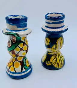 Pair Mexican Pottery Candlesticks 4.5” Hand Painted Talavera Style Decor