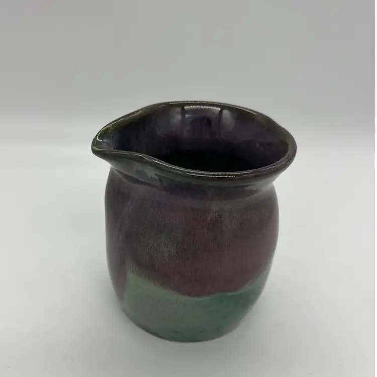 Studio Art Pottery Small Open Pitcher Creamer Syrup Vessel Purple Blue Green