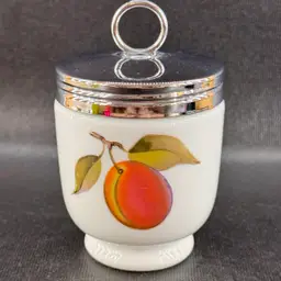Royal Worcester Evesham Gold Porcelain Egg Coddler w/Chrome Lid Discontinued