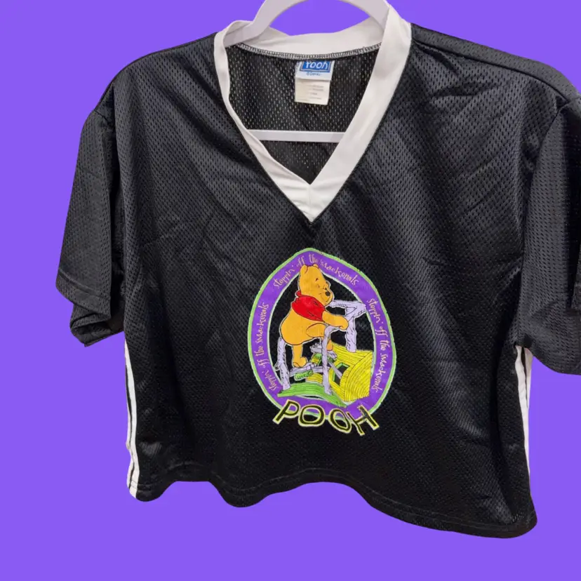 1990s Disney Store Winnie the Pooh mesh v-neck football jersey.