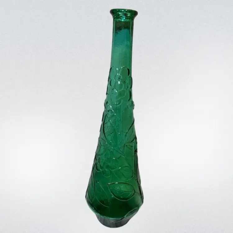 16in Green Floral Empoli Glass Genie Bottle No Stopper