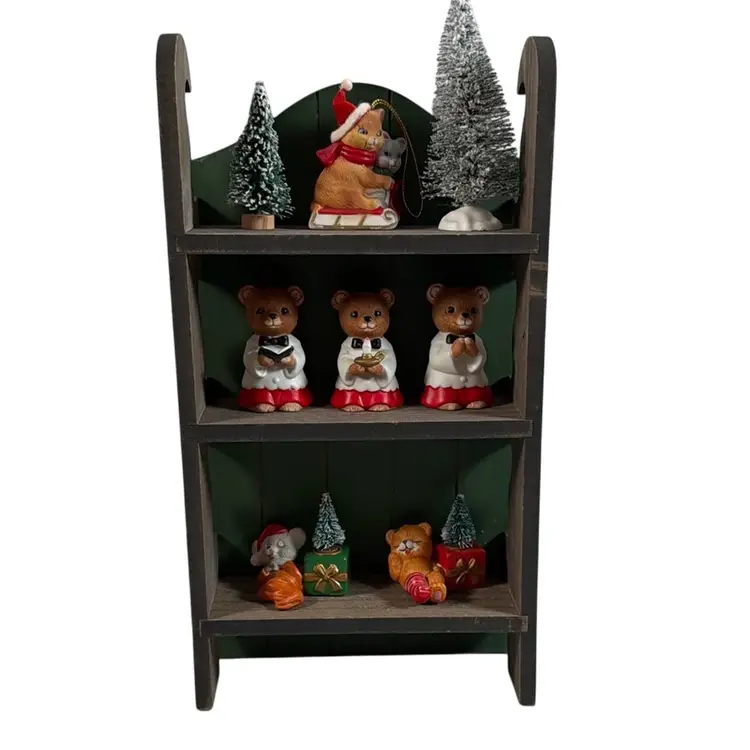006 It’s Christmas Time!! Sleigh Mini Shelf with Vintage Figurines 14” x 7.5” x 3”