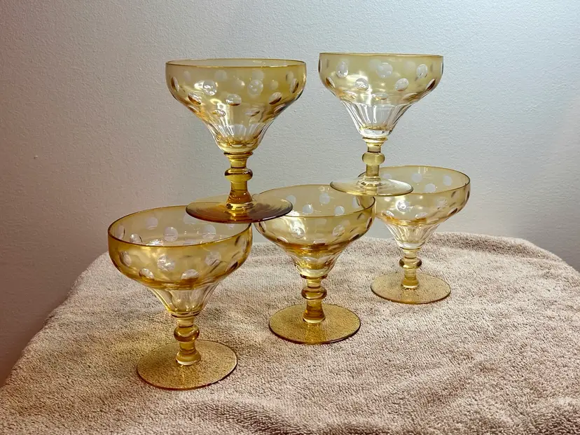 5 Rare MCM Vtg Champagne Martini Barware Glasses Coupe Sherbet Glasses GLOWS