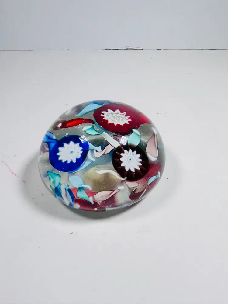 Vintage Murano Art Glass Millefiori Ribbon SCRAMBLE Paperweight