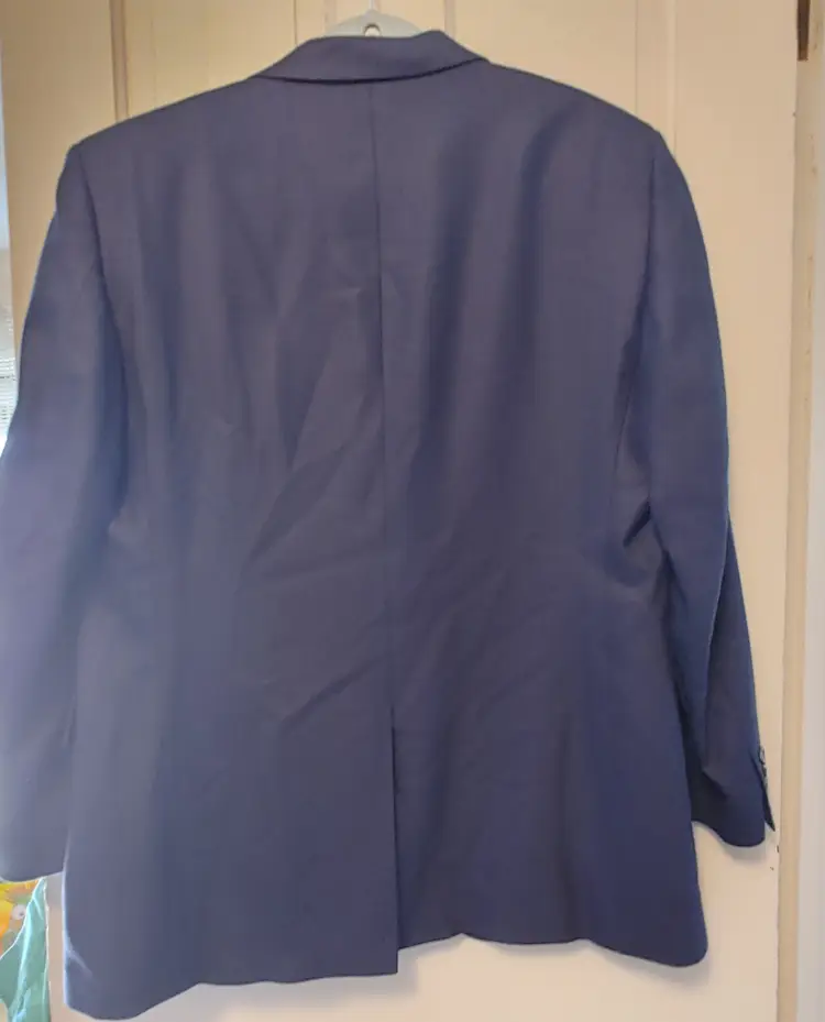 Men's Jacket- Brand: JoS.A.Bank. Size 44L. Navy suit jacket. 52% wool, 48% rayon from bamboo. No callouts.