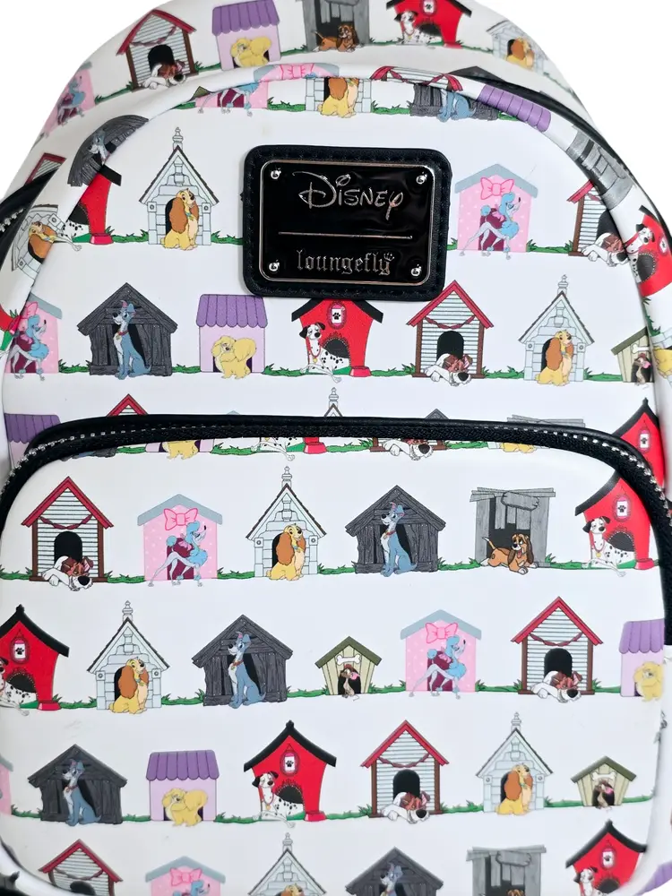 Loungefly Disney Dogs Doghouse Allover Print Mini Backpack Dodger Lady Tramp EUC