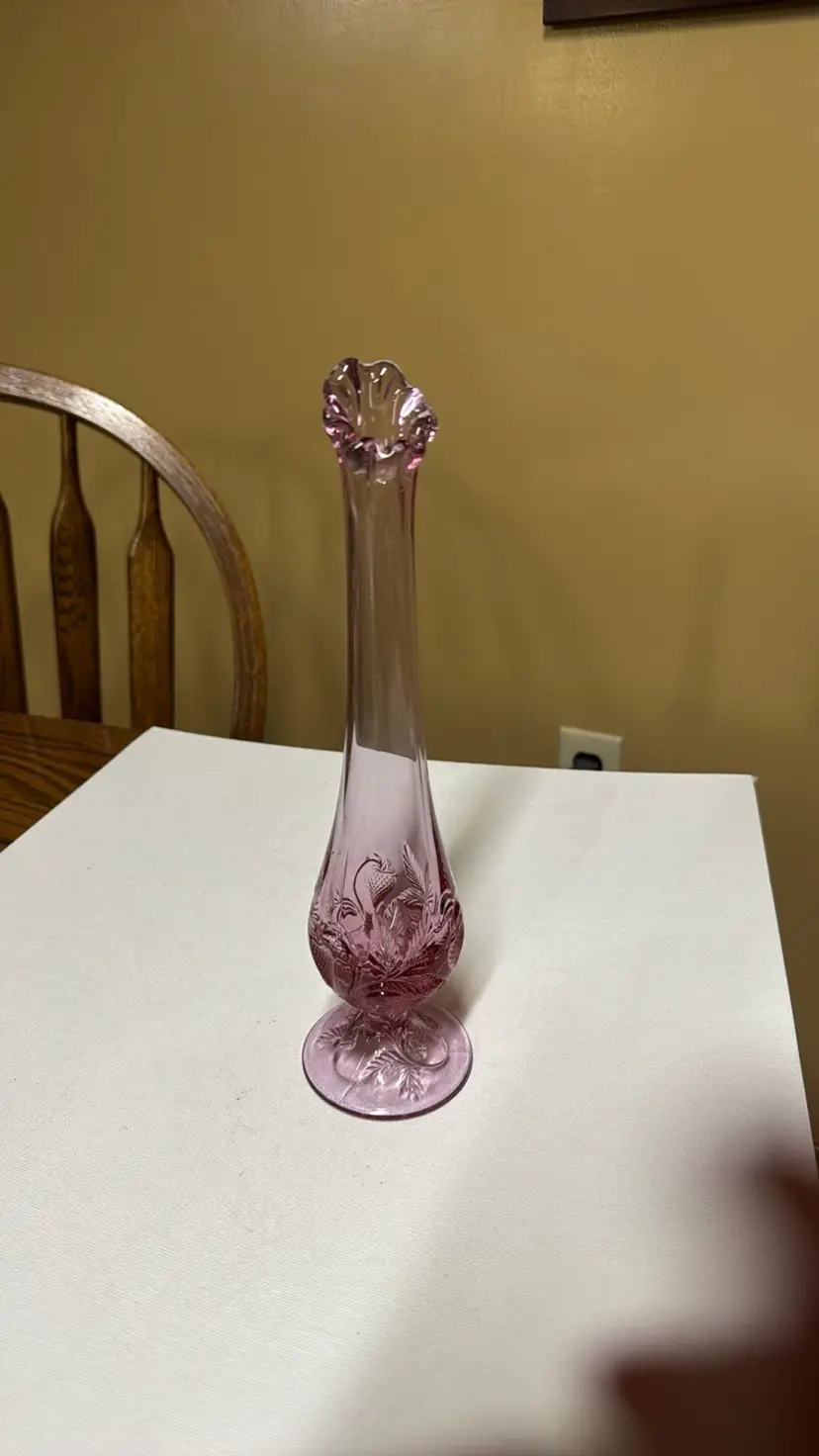 Fenton pink Inverted Strawberry Swung Bud Vase 10 3/4” Tall