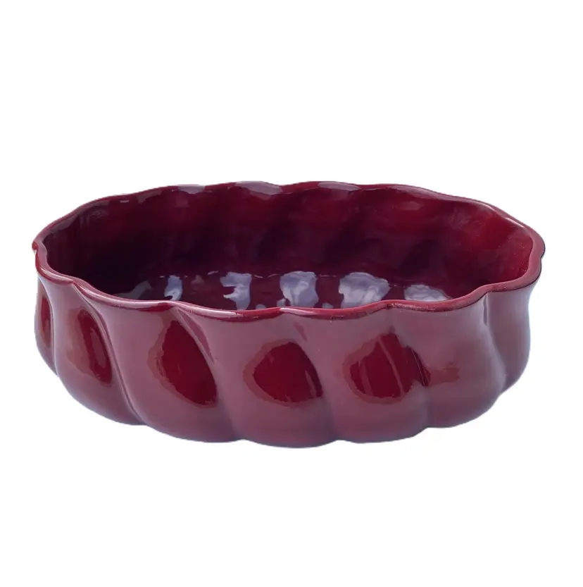 *VTG* Maurice of California Oval Scalloped Glazed Burgundy Red Planter/Bowl
