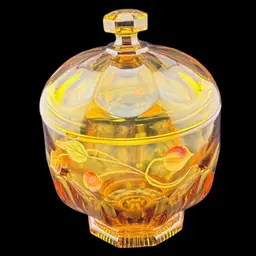 Vintage Amber Handpainted Fenton Covered Candy Dish Signed by S. Hughes - Read Description 5.5" Tall x 4" Wide