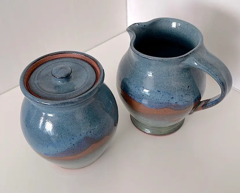 Cady Clay Works, sugar/creamer, from Seagrove, NC. Beautiful colors! Retired.