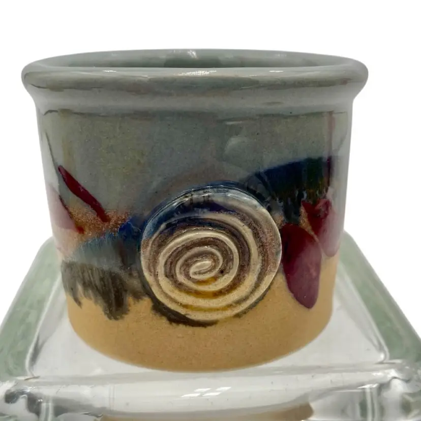 Marty North Pottery Votive Candle Holder, Key West, Signed, Dusky Blue & Magenta