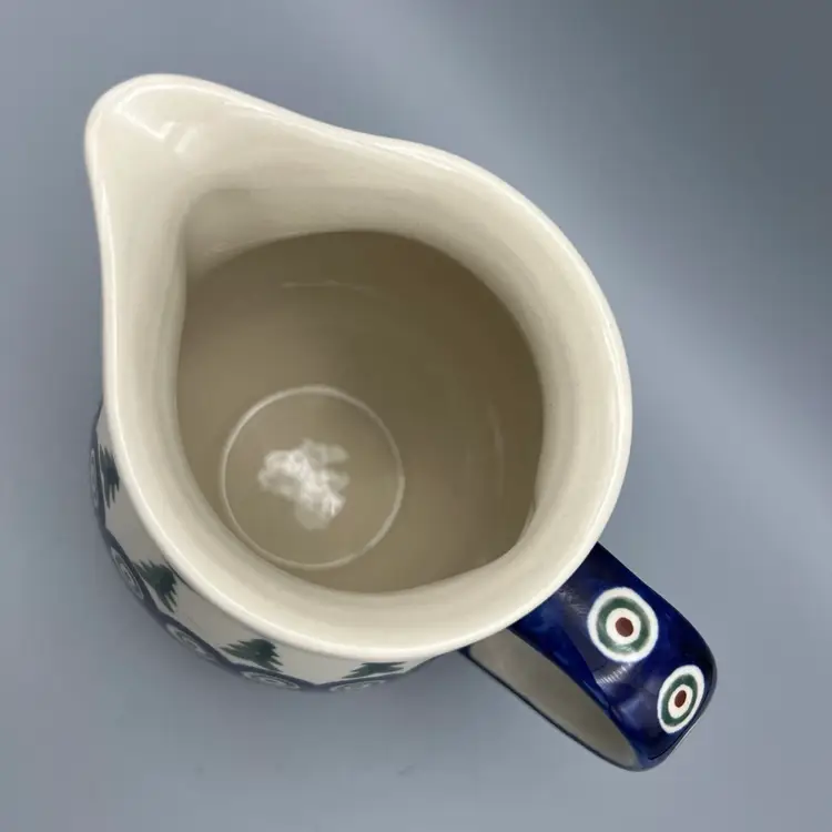 Vintage Boleslawiec Polish Pottery Pitcher Peacock Pattern Handmade in Poland.