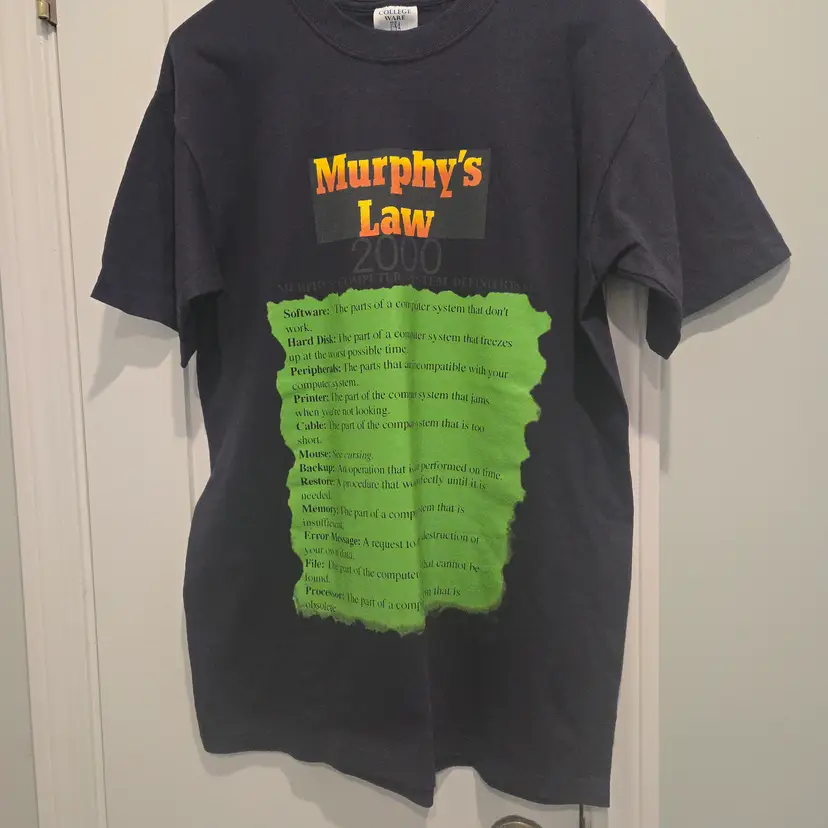 Murphy's Law Y2K Unisex Med - Navy SS T-shirt - Computer Definitions - NWT