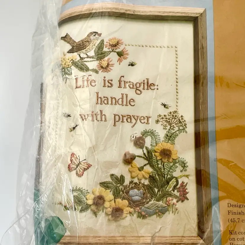 Creative Circle Vintage Crewel Kit 1004 - Life is Fragile Handle with Prayer 1970s