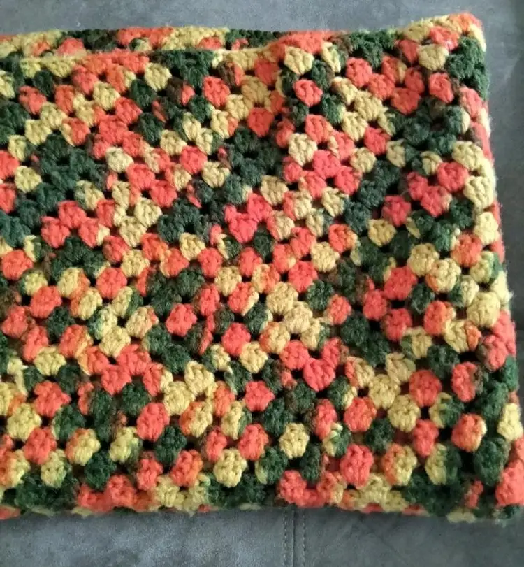 Vtg Crochet Grandma Afghan Multicolor Abstract Pattern  Lap Throw 54”x 48"
