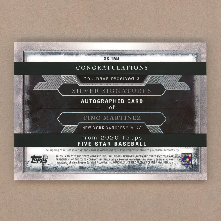 2020 Topps Five Star Tino Martinez Autograph - Silver Ink #/40