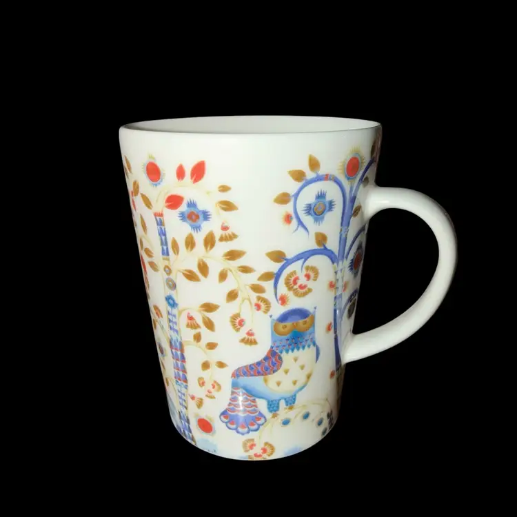 Littala Taika White Porcelain Mug 13 oz Made in Finland multicolor “Magical Forest” Owls iittala Heikka Orvola and Kluas Haapaniemi Coffee
