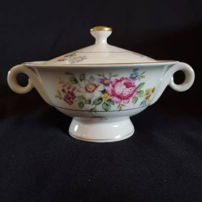 Sugar Bowl with Lid Porcelain Theodore Haviland New York PASADENA 7" wide approximately
