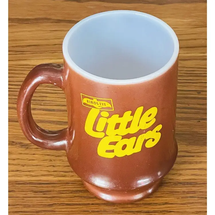 BIRD'S EYE CORN ON THE COB LITTLE EARS MILK GLASS CUP MUG RARE VINTAGE Brown