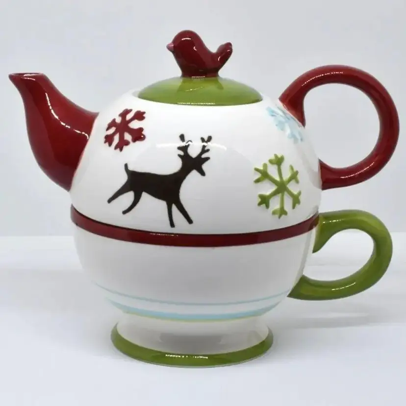 American Greetings Holiday Teapot for One, Reindeer and Snowflakes