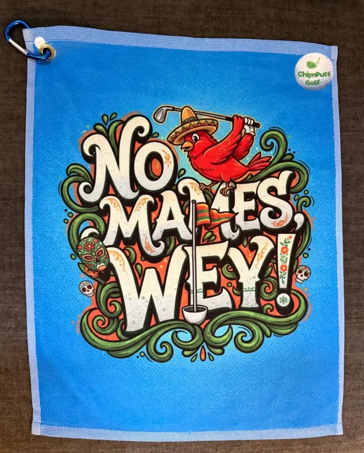 ChipnPutt Golf “No Mames Wey “ Golf Towel 20” L x 16” w. carabiner. Ships next Day