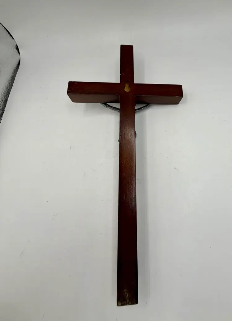 Wood Crucifix Gold Tone 10”