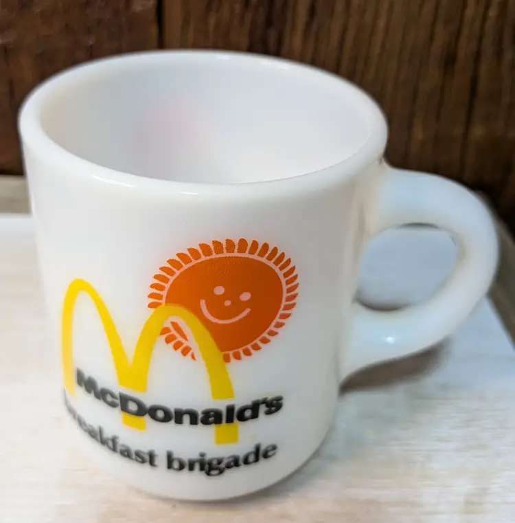 Vintage coffee mug McDonald's Breakfast Brigade milkglass sunshine