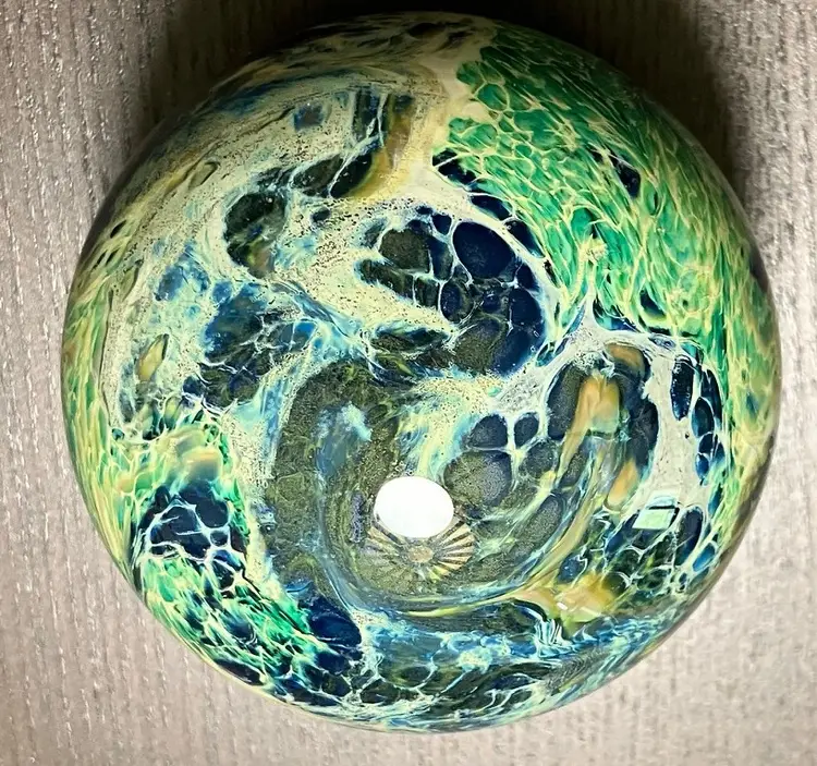 Large Art Glass Paperweight "Planet"-style Signed ?GH?