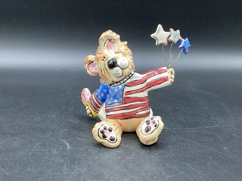 3364-Vintage Blue Sky, Clay Works Teddy Bear, Votive Holder Heather Goldminc, 2003