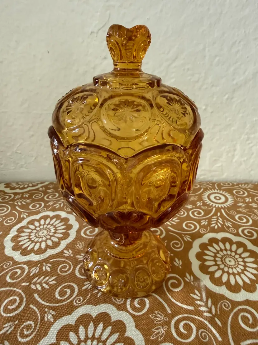 L.E. Smith Amber Moon & Stars Lidded Candy Dish