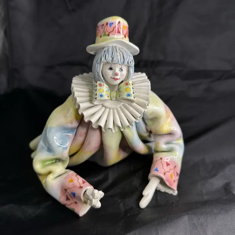 VHTF Signed Porcelain Clown Down Pose Crafted In Italy For Gumps Of San Francisco