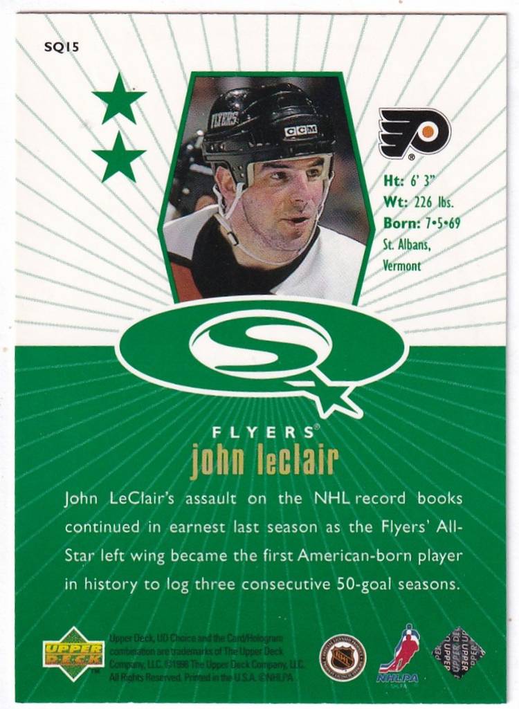 1998-99 UD Choice StarQuest Green #SQ15 John LeClair Philadelphia Flyers Hockey Card