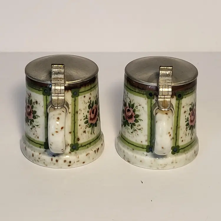 Rein-Zinn BMF Miniature Beer Steins 2.5in Flower Germany Pewter Lid Vintage Rare