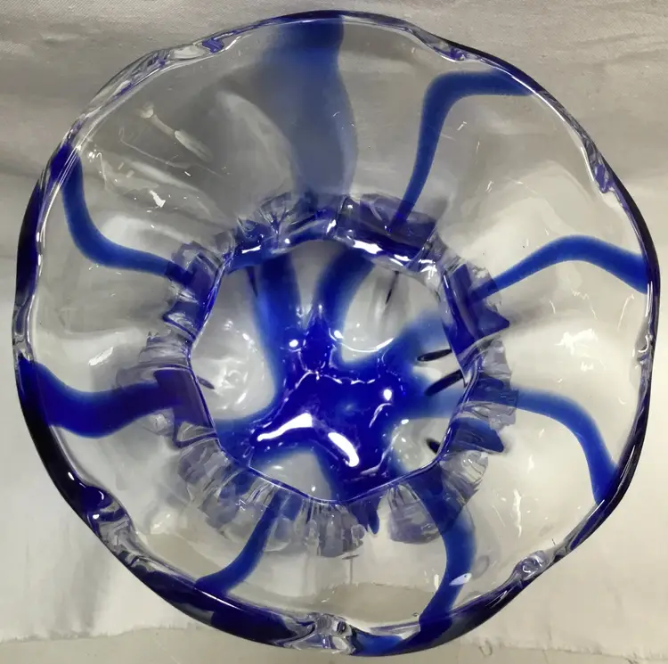 Handblown glass large vase, Gorgeous Designs, cobalt & clear, "tulip shape" 8.75" tall