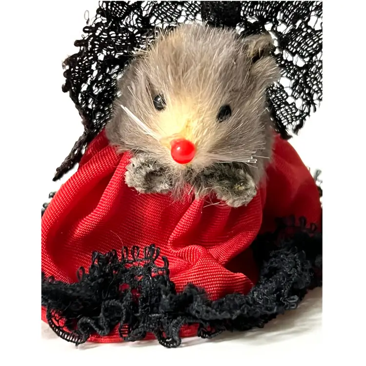 Original Fur Animals Toy Collectible Mouse Flamenco Dancer Red Dress with Black Lace 2 in Height Germany