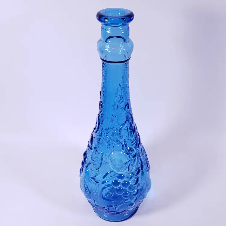 Vintage MCM ROSSINI EMPOLI Blue Fruit Glass GENIE BOTTLE DECANTER