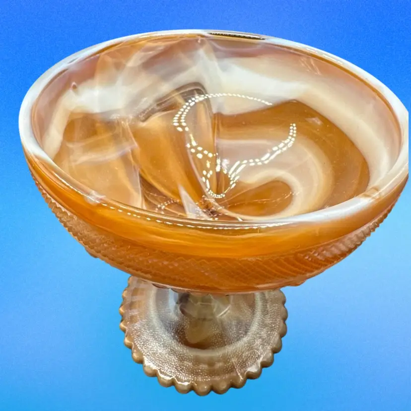 VINTAGE IMPERIAL CHROMA CARAMEL CHOCOLATE SLAG GLASS COMPOTE RARE 1950'S