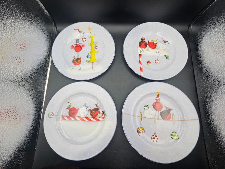 Vintage Oneida Frosty Feathers Stoneware Salad Dessert Plates Set Of 4